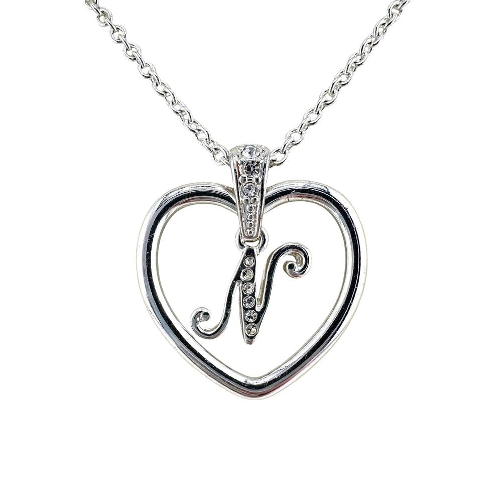 Avon Heart Crystal Accent N Initial Silver Tone Pendant 17” Fashion Necklace